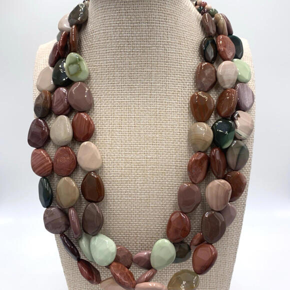 New Old Stock Jay King DTR Multi Color Jasper Sterling Silver 3 Strand Necklace - Picture 2 of 9